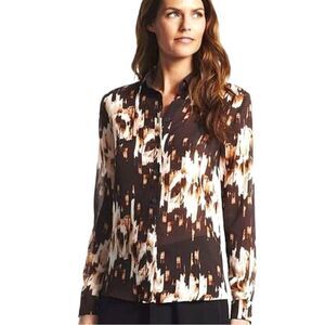 ✨ Derek Lam Abstract Print Sheer Button Up Blouse Brown Tan Women’s Small